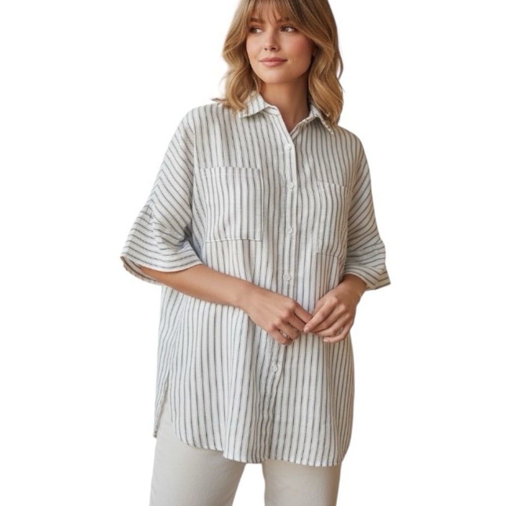 Unbranded Small Oversized Casual Short Sleeve Button Front Shirt Coastal Preppy